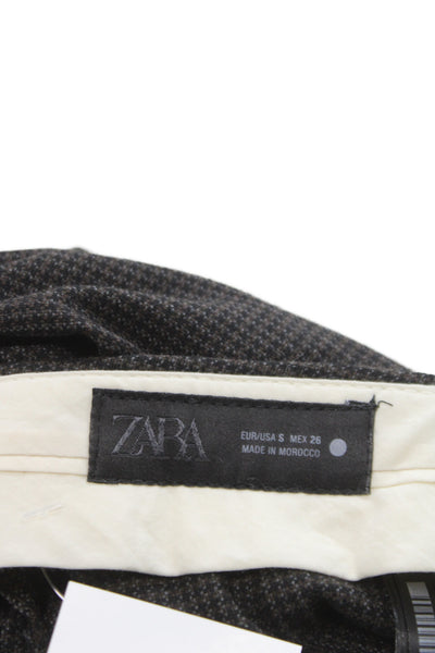 Zara Women Cropped Brown Checked Pants Size S