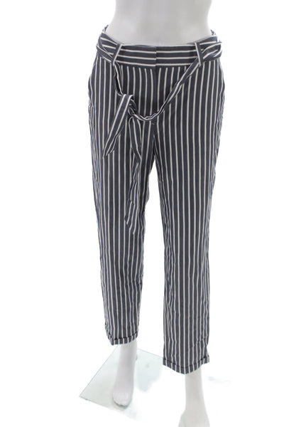 Massimo Dutti Women Paperbag Blue Striped Pants Size 4
