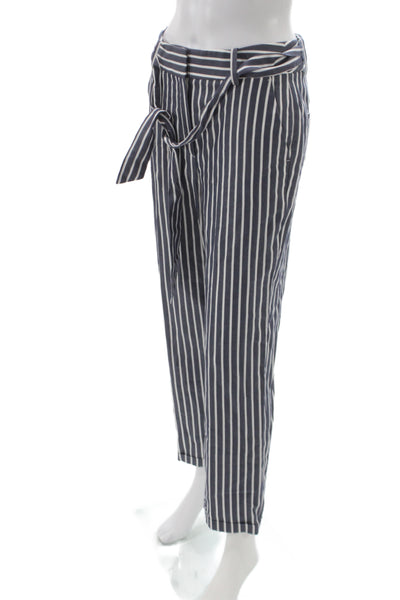 Massimo Dutti Women Paperbag Blue Striped Pants Size 4