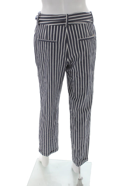 Massimo Dutti Women Paperbag Blue Striped Pants Size 4