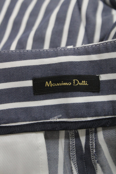 Massimo Dutti Women Paperbag Blue Striped Pants Size 4