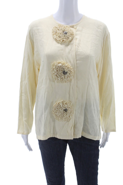 Harari Women Silk Bohemian Blouse Ivory Roundneck Longsleeve Size One Size