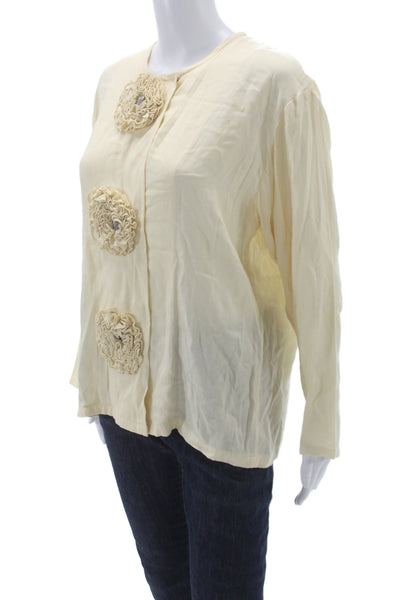 Harari Women Silk Bohemian Blouse Ivory Roundneck Longsleeve Size One Size