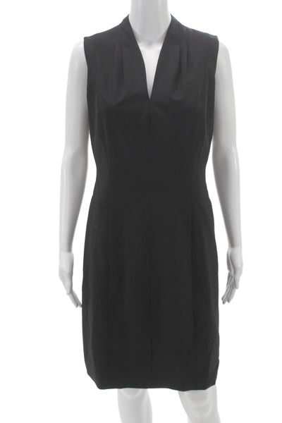 Elie Tahari Womens Sheath Dress Black V-Neck Mid-Calf Zip Size S