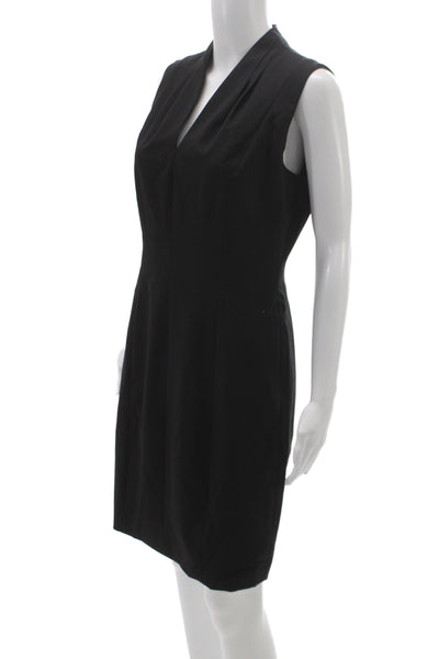 Elie Tahari Womens Sheath Dress Black V-Neck Mid-Calf Zip Size S