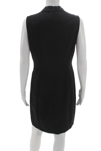 Elie Tahari Womens Sheath Dress Black V-Neck Mid-Calf Zip Size S