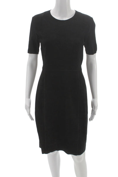 Elie Tahari Women Sheath Dress Black Lamb Suede Zip Mid-Calf Size 6