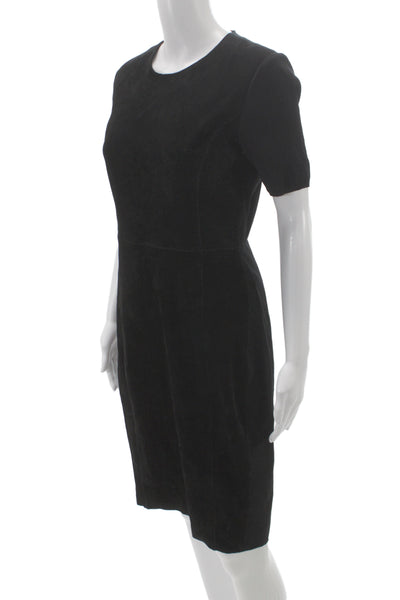 Elie Tahari Women Sheath Dress Black Lamb Suede Zip Mid-Calf Size 6