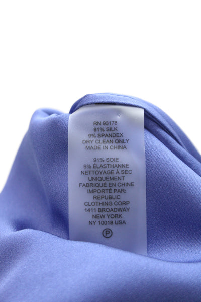 Elie Tahari Women Basic Blue Silk High Neck Blouse Long Sleeve Size M
