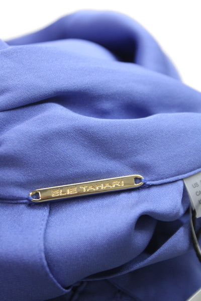 Elie Tahari Women Basic Blue Silk High Neck Blouse Long Sleeve Size M