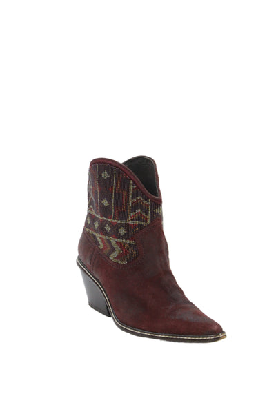 Donald J Pliner Womens Leather Cowboy Western Block Boots Burgundy Size 8