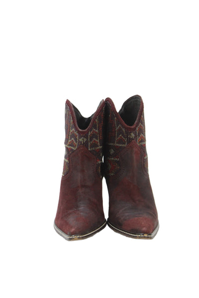 Donald J Pliner Womens Leather Cowboy Western Block Boots Burgundy Size 8