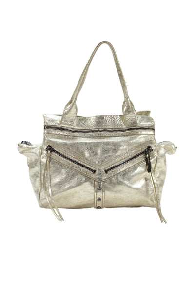 Botkier Womens Diamond Studded Zipped Top Handle Handbag Gold