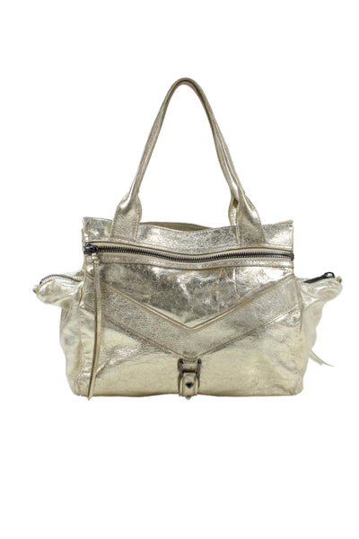 Botkier Womens Diamond Studded Zipped Top Handle Handbag Gold