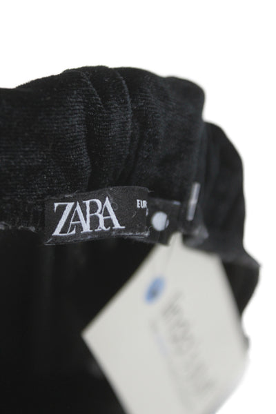 Zara Women Black Velvet Ankle Pants Pull On Size S