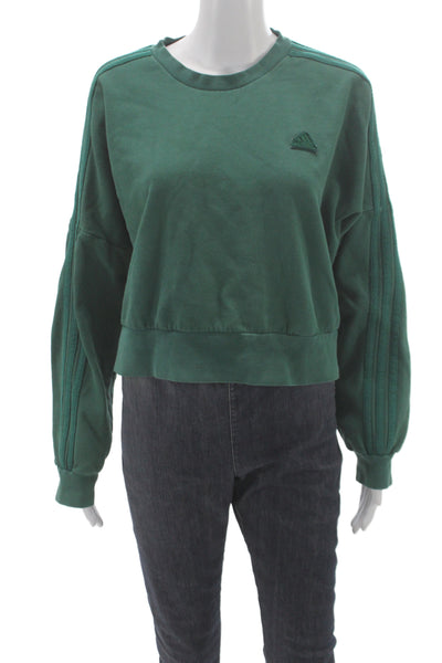 Adidas Womens Pullover Green Crew Neck Long Sleeve Cotton Athleisure Size M