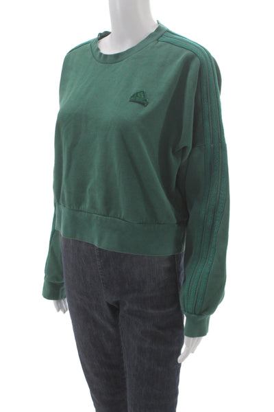 Adidas Womens Pullover Green Crew Neck Long Sleeve Cotton Athleisure Size M