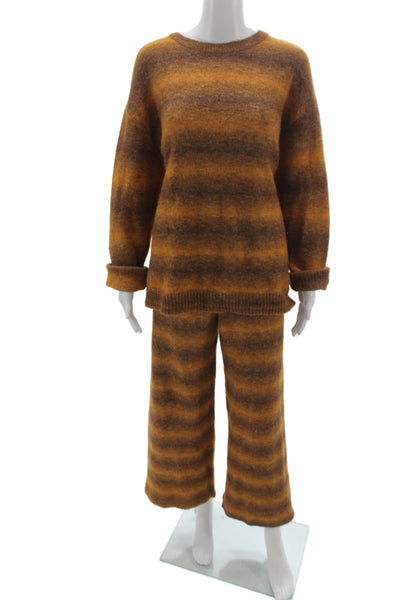 Zara Womens Striped Brown Long Sleeve Crew Neck Pullover Outfit Set Size M