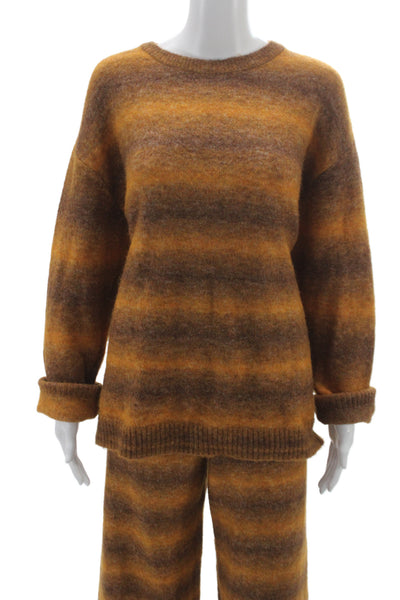 Zara Womens Striped Brown Long Sleeve Crew Neck Pullover Outfit Set Size M