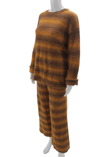 Zara Womens Striped Brown Long Sleeve Crew Neck Pullover Outfit Set Size M