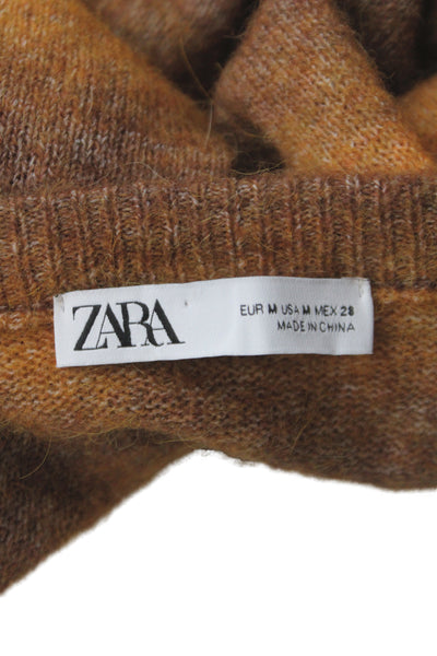 Zara Womens Striped Brown Long Sleeve Crew Neck Pullover Outfit Set Size M
