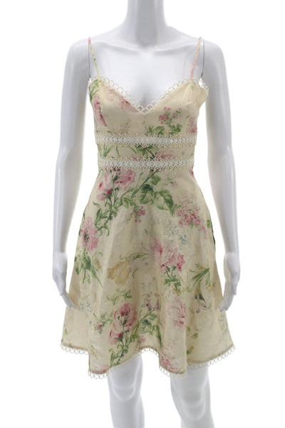 Zimmermann Women Mini Dress Beige Linen Sweetheart Zip Sleeveless Size 0