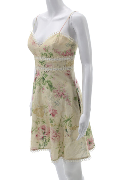 Zimmermann Women Mini Dress Beige Linen Sweetheart Zip Sleeveless Size 0