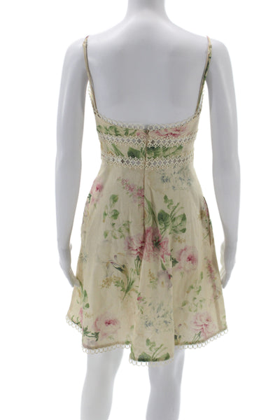 Zimmermann Women Mini Dress Beige Linen Sweetheart Zip Sleeveless Size 0