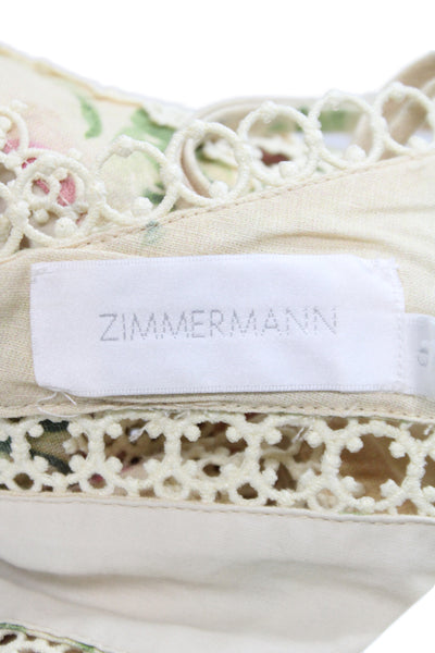 Zimmermann Women Mini Dress Beige Linen Sweetheart Zip Sleeveless Size 0