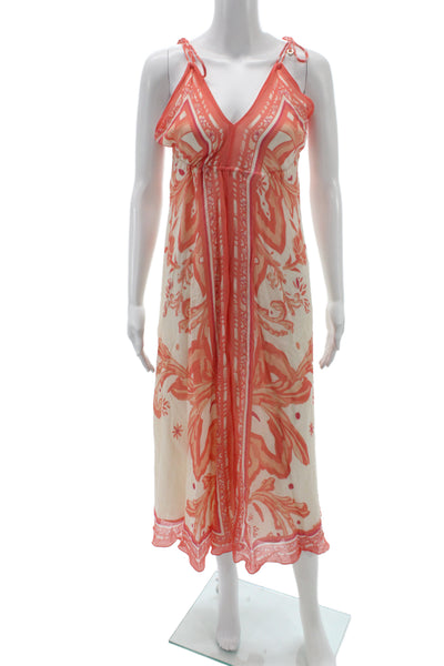 Reiss Women Maxi Floral V-Neck Sleeveless Ivory Viscose Dress Size 2