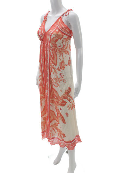 Reiss Women Maxi Floral V-Neck Sleeveless Ivory Viscose Dress Size 2