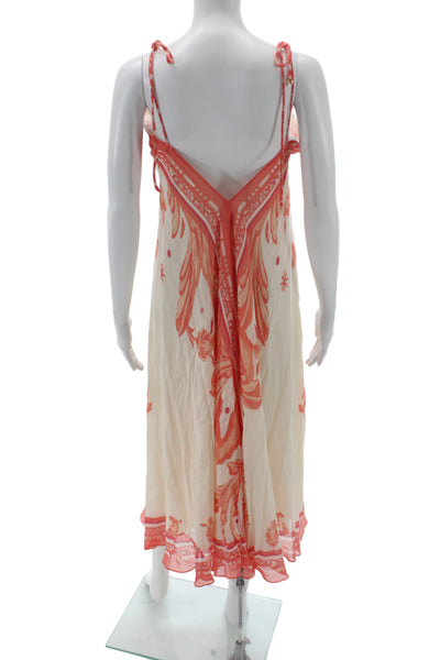 Reiss Women Maxi Floral V-Neck Sleeveless Ivory Viscose Dress Size 2