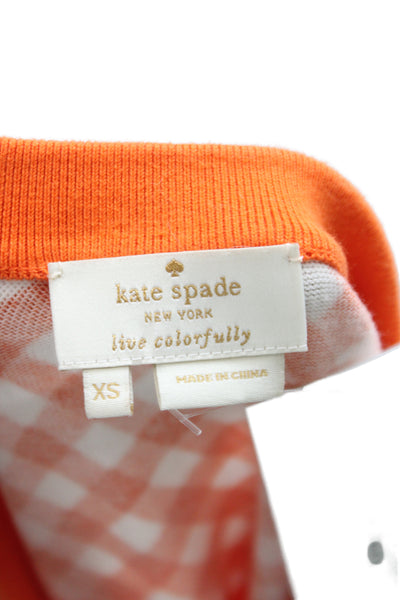 Kate Spade New York Womens Orange Gingham Cardigan 3/4 Sleeve Size XS