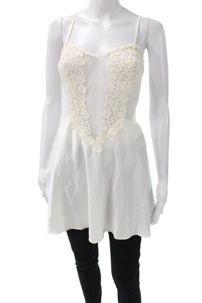 Flora Nikrooz Womens Mesh Floral Embellished Mini Sleep Dress White Size S