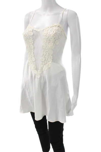 Flora Nikrooz Womens Mesh Floral Embellished Mini Sleep Dress White Size S
