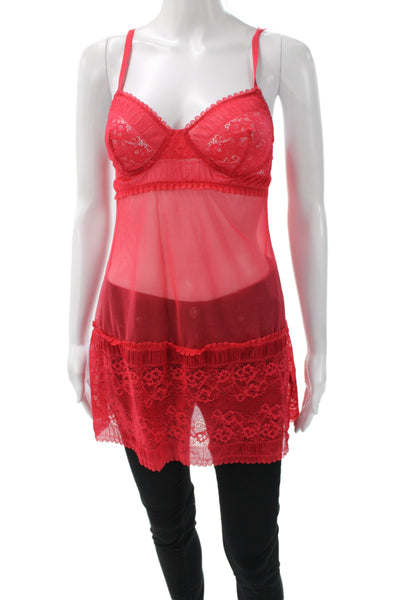 La Perla Womens Mesh Lace Sleeveless Mini Sleep Dress Bright Red Size 2