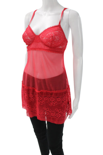 La Perla Womens Mesh Lace Sleeveless Mini Sleep Dress Bright Red Size 2