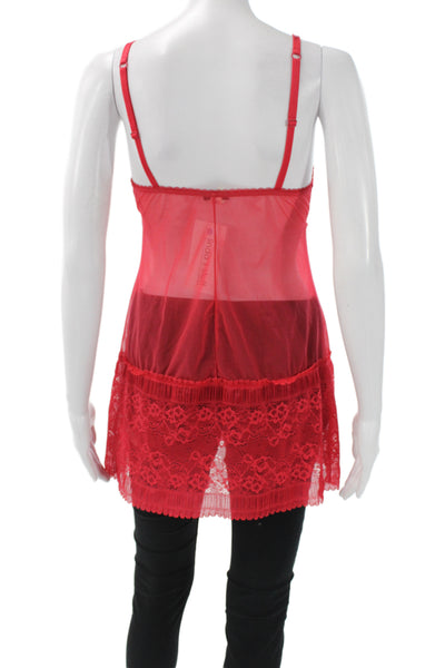 La Perla Womens Mesh Lace Sleeveless Mini Sleep Dress Bright Red Size 2