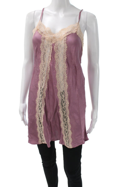 Intimissimi Womens Lace Trim Sleeveless Mini Sleep Dress Purple Tan Size S