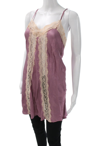 Intimissimi Womens Lace Trim Sleeveless Mini Sleep Dress Purple Tan Size S