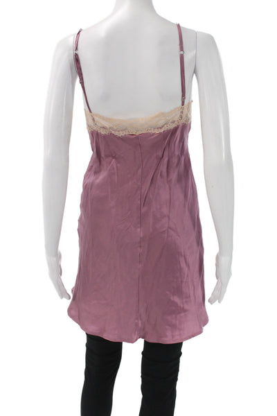 Intimissimi Womens Lace Trim Sleeveless Mini Sleep Dress Purple Tan Size S