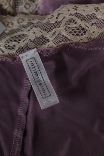 Intimissimi Womens Lace Trim Sleeveless Mini Sleep Dress Purple Tan Size S