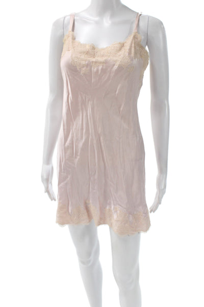 Josie Natori Womens Silk Floral Lace Scoop Neck Mini Sleep Dress Pink Size XS