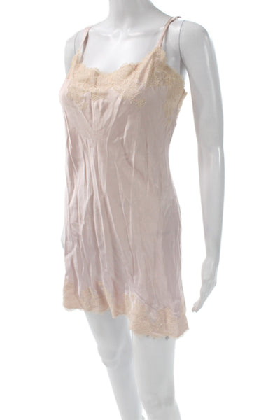 Josie Natori Womens Silk Floral Lace Scoop Neck Mini Sleep Dress Pink Size XS