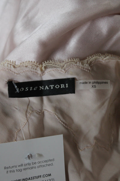 Josie Natori Womens Silk Floral Lace Scoop Neck Mini Sleep Dress Pink Size XS