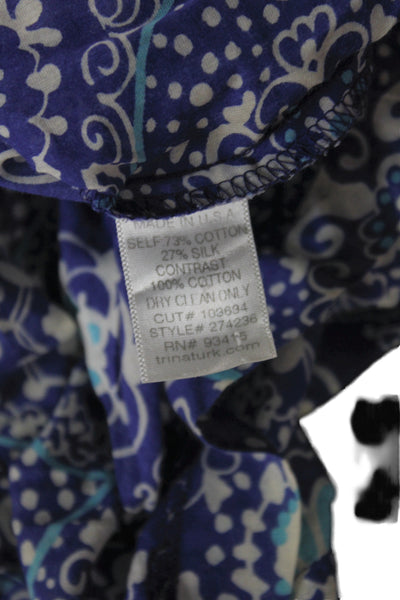 Trina Turk Women Blue Floral Shift Dress 3/4 Sleeve Scoop Neck Size 2