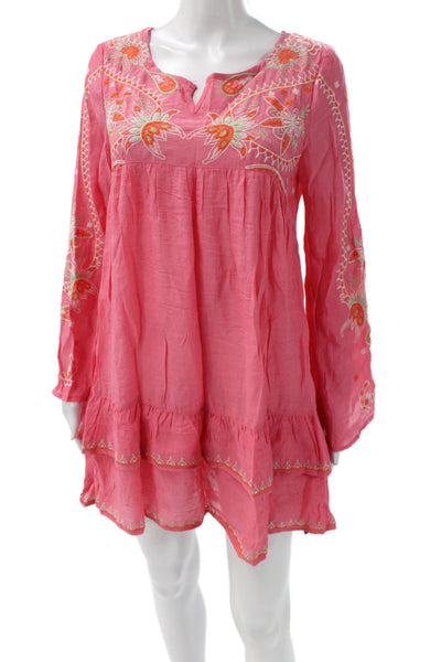Mono Reno Women Pink Floral V-Neck Long Sleeve Shift Dress Size S