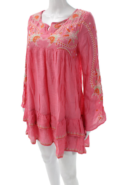 Mono Reno Women Pink Floral V-Neck Long Sleeve Shift Dress Size S