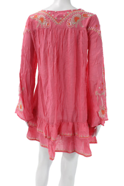 Mono Reno Women Pink Floral V-Neck Long Sleeve Shift Dress Size S