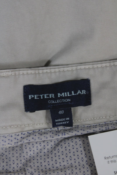 Peter Millar Mens Chino Pants Beige 98% Cotton Button Solid Spring Size 40